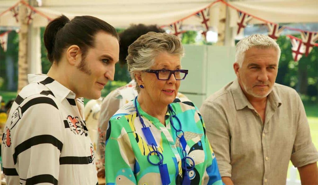 The Great British Bake Off jury Noel, Prue en Matt.