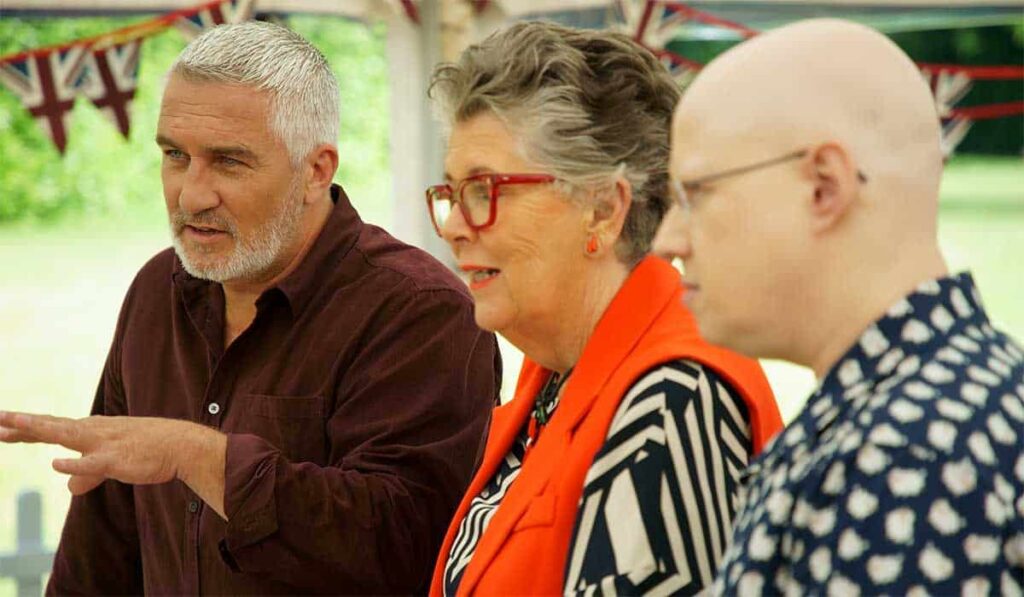 The Great British Bake Off jury Paul Hollywood, Prue Leith, Matt Lucas