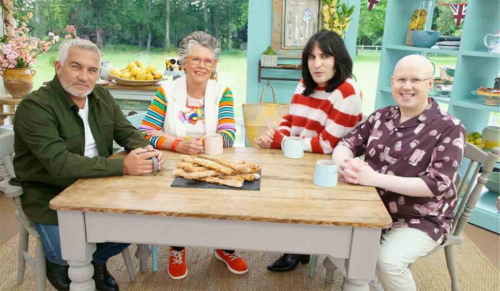 The Great British Bake Off jury: Paul Hollywood, Prue Leith, Noel Fielding, Matt Lucas.