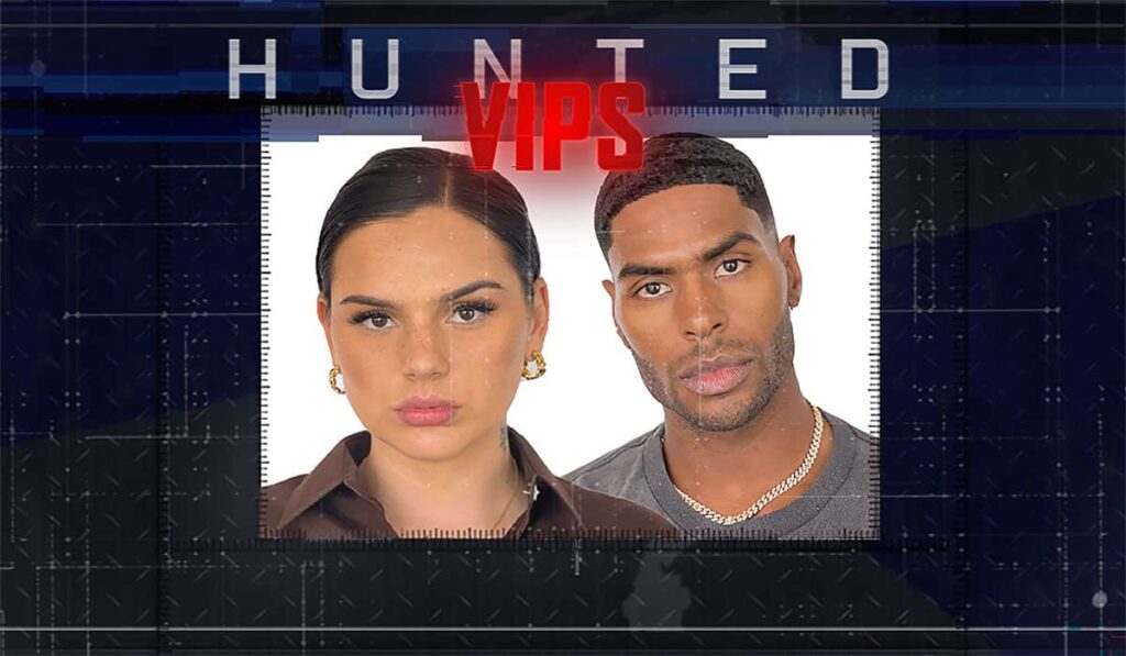 Deelnemers Famke Louise en Denzel Slager van het televisieprogramma Hunted VIPS 2023. Credits: AVROTROS